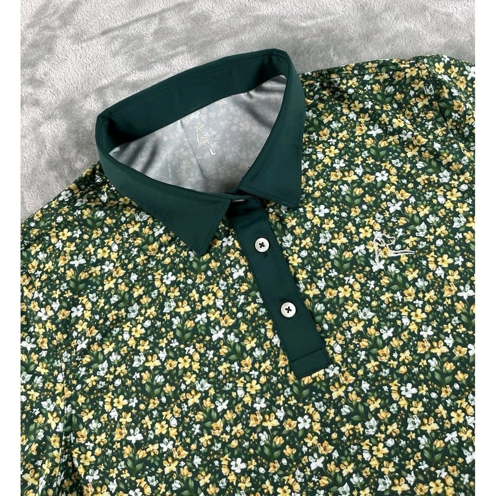 Rhoback Polo Shirt Women Large Green The Yellow Jasmine Floral Golf Performance